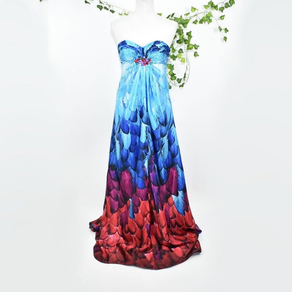 Bari Jay Dresses & Skirts - Bari Jay blue vintage formal ombre feather gown